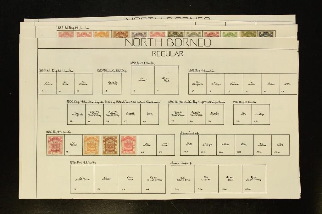 North Borneo Stamps Used and Mint hinged on old pa