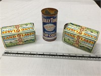 2 vintage butter boxes and tin