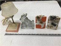 Dog lamp, bookend, and containers 4 items