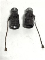 Two old light bulb socket outlets w/ pull chain
