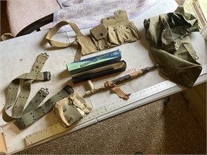 Military items, rifle, scope, and peace pipe