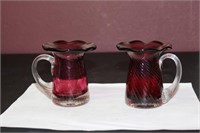 A Pair of Cranberry Ruffle Edge Cups