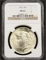 1923 US Peace Silver Dollar NGC MS63 Slab