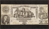 1861 Confederate $20 Banknote T-20 Very Nice