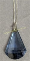 14k White Gold 15" Necklace With Blue Stone
