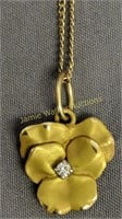 14k Gold Diamond Flower Pendant 16" Necklace 1.9