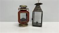 (2) Vintage hanging lanterns. Tin candle holding