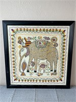 Framed Embroidered Tribal Elephant