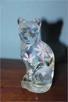Fenton hand-painted cat figurine painted by K
