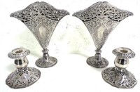 Pair of Silver Filigree Candle Holders/Fan Vases