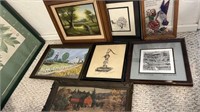 Art lot, stain glass, drawings, paintings