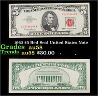 1963 $5 Red Seal United States Note Grades Choice