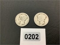 2 - 1917 SILVER MERCURY DIMES