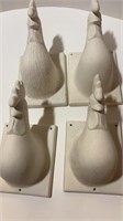 4 Unpainted White Ceramic Chicken Towel Holders