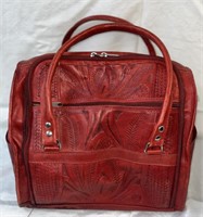Leather Embossed Stamped Leather Red Purse makeup