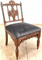 Antique Victorian Edwardian Wood Velvet Chair
