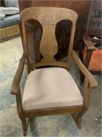 Vintage Wooden Frame Rocker w/ Tan Seat Cushion