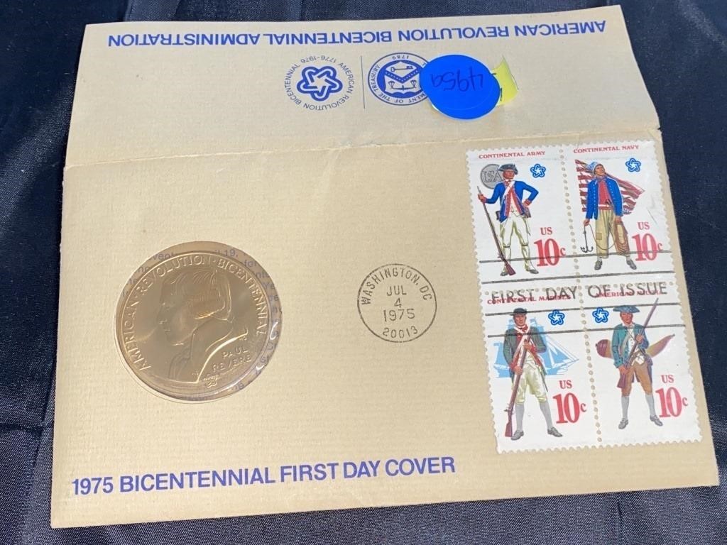 1975 First Day Cover Medal/Stamps/Envelope Bicent