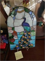 Beautiful stained glass peacock 16 1/2 x 12"