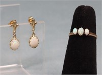10K Gold Opal Ring + 14K Earrings