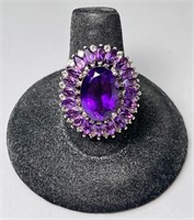 Gorgeous Sterling Large Amethyst Ring 7 Gr Size 8