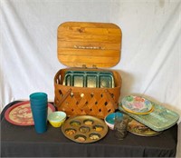 Picnic Basket, Tin Decor, Plastic Plates & Plate