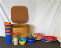 Square Picnic Basket, Plastic Plates & Cups