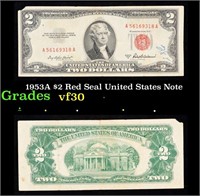 1953A $2 Red Seal United States Note Grades vf++