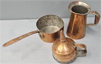Copper Funnel; Sauce Pan & Pitcher