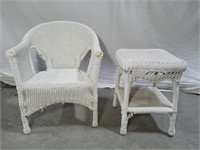 White Wicker Patio Table and Chair