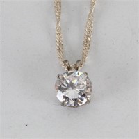 Sterling Silver Necklace w/Large CZ Stone Pendant