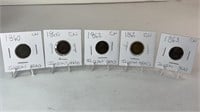 (5) 1860S INDIAN HEAD ONE CENT PIECES