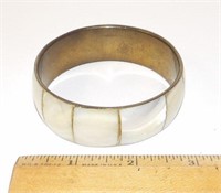 Brass Mother-of-Pearl Panel Bangle Bracelet