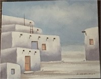 Oil on Canvas-Pueblo Buildings by K Domingo