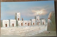 Oil on Canvas Pueblo View by Manual 24" X 36"
