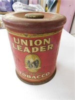 Union Leader tobacco tin, 6" x 5"