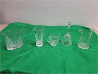 (5) Crystal Vases, Bell, Pitcher & Creamer