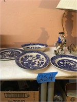 Blue & White Platter, Bowl, 2 Plates, Figurine