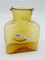 BLENKO GLASS AMBER PITCHER W/ LABEL. 8H  CLEAN