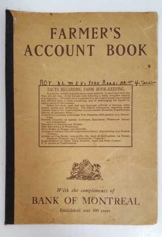 1930s FARMER'S ACCOUNT BOOK Bank Of Montreal
