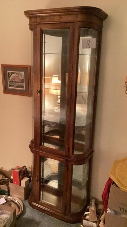 Curved side curio cabinet, with light, 25 x 12 x