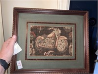 NEEDLE POINT MOTORCYCLE FRAMED ART