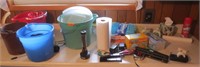 Buckets, paper punch, tape measure, misc.