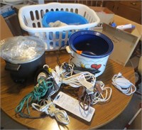 Clothes basket, extension cords, misc.