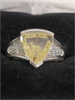 Sterling Ring with Trilliant Yellow CZ