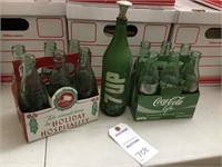 Vintage 7-Up bottle; 2 Coca-Cola 6 pack glass