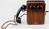 Antique Kellogg Hand Cranked Oak Wall Telephone