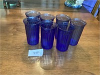 Aurora Cobalt Depression Glass Cups - set of 7