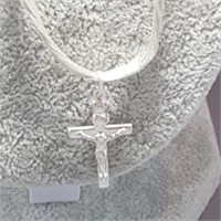 Sterling Silver Crucifix Pendant & Cord Necklace