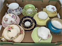 9 teacup & saucer sets. Mostly English Bone